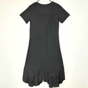 Shein Womens Black Diagonal Tiered Hem Maxi Short Sleeve Dress Size Small Cotton